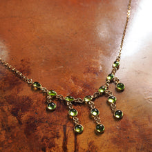 Load image into Gallery viewer, Vintage 9K Gold Peridot Cabochon Cascade Drop Necklace
