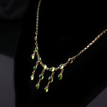 Load image into Gallery viewer, Vintage 9K Gold Peridot Cabochon Cascade Drop Necklace
