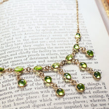 Load image into Gallery viewer, Vintage 9K Gold Peridot Cabochon Cascade Drop Necklace
