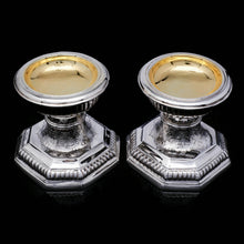 Load image into Gallery viewer, A Unique Antique Pair of Solid Silver Salt Cellars, Pedestal Design - Daniel &amp; John Wellby 1886 - Artisan Antiques
