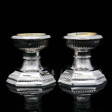 Load image into Gallery viewer, A Unique Antique Pair of Solid Silver Salt Cellars, Pedestal Design - Daniel &amp; John Wellby 1886 - Artisan Antiques

