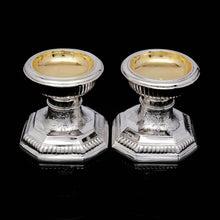Load image into Gallery viewer, A Unique Antique Pair of Solid Silver Salt Cellars, Pedestal Design - Daniel &amp; John Wellby 1886 - Artisan Antiques
