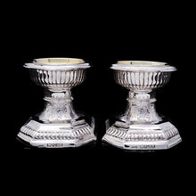 Load image into Gallery viewer, A Unique Antique Pair of Solid Silver Salt Cellars, Pedestal Design - Daniel &amp; John Wellby 1886 - Artisan Antiques
