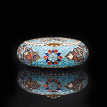 Load image into Gallery viewer, Russian Cloisonne Enamel Silver Pill Box - Grigory Sbitnev c.1900 - Artisan Antiques
