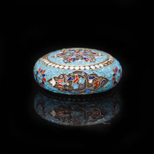 Load image into Gallery viewer, Russian Cloisonne Enamel Silver Pill Box - Grigory Sbitnev c.1900 - Artisan Antiques
