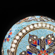 Load image into Gallery viewer, Russian Cloisonne Enamel Silver Pill Box - Grigory Sbitnev c.1900 - Artisan Antiques
