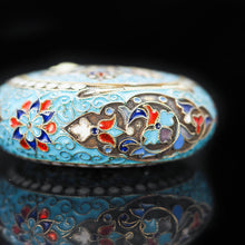Load image into Gallery viewer, Russian Cloisonne Enamel Silver Pill Box - Grigory Sbitnev c.1900 - Artisan Antiques
