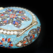 Load image into Gallery viewer, Russian Cloisonne Enamel Silver Pill Box - Grigory Sbitnev c.1900 - Artisan Antiques
