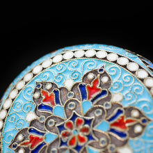 Load image into Gallery viewer, Russian Cloisonne Enamel Silver Pill Box - Grigory Sbitnev c.1900 - Artisan Antiques
