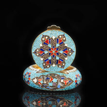 Load image into Gallery viewer, Russian Cloisonne Enamel Silver Pill Box - Grigory Sbitnev c.1900 - Artisan Antiques
