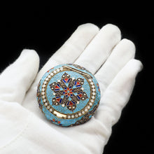 Load image into Gallery viewer, Russian Cloisonne Enamel Silver Pill Box - Grigory Sbitnev c.1900 - Artisan Antiques
