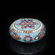Load image into Gallery viewer, Russian Cloisonne Enamel Silver Pill Box - Grigory Sbitnev c.1900 - Artisan Antiques
