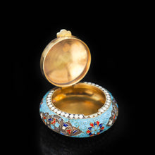 Load image into Gallery viewer, Russian Cloisonne Enamel Silver Pill Box - Grigory Sbitnev c.1900 - Artisan Antiques
