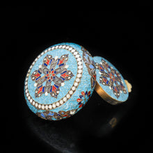 Load image into Gallery viewer, Russian Cloisonne Enamel Silver Pill Box - Grigory Sbitnev c.1900 - Artisan Antiques
