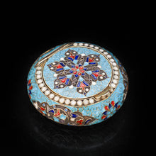 Load image into Gallery viewer, Russian Cloisonne Enamel Silver Pill Box - Grigory Sbitnev c.1900 - Artisan Antiques
