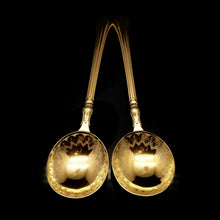Load image into Gallery viewer, A Victorian Pair of Solid Silver Gilt Spoons with Fine Engravings - Francis Higgins 1883 - Artisan Antiques
