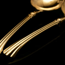 Load image into Gallery viewer, A Victorian Pair of Solid Silver Gilt Spoons with Fine Engravings - Francis Higgins 1883 - Artisan Antiques
