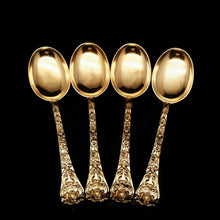 Load image into Gallery viewer, An Antique Set of 4 Solid Silver Gilt Spoons with Highly Embossed Design - Henry William Curry 1871 - Artisan Antiques
