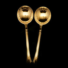 Load image into Gallery viewer, A Victorian Pair of Solid Silver Gilt Spoons with Fine Engravings - Francis Higgins 1883 - Artisan Antiques
