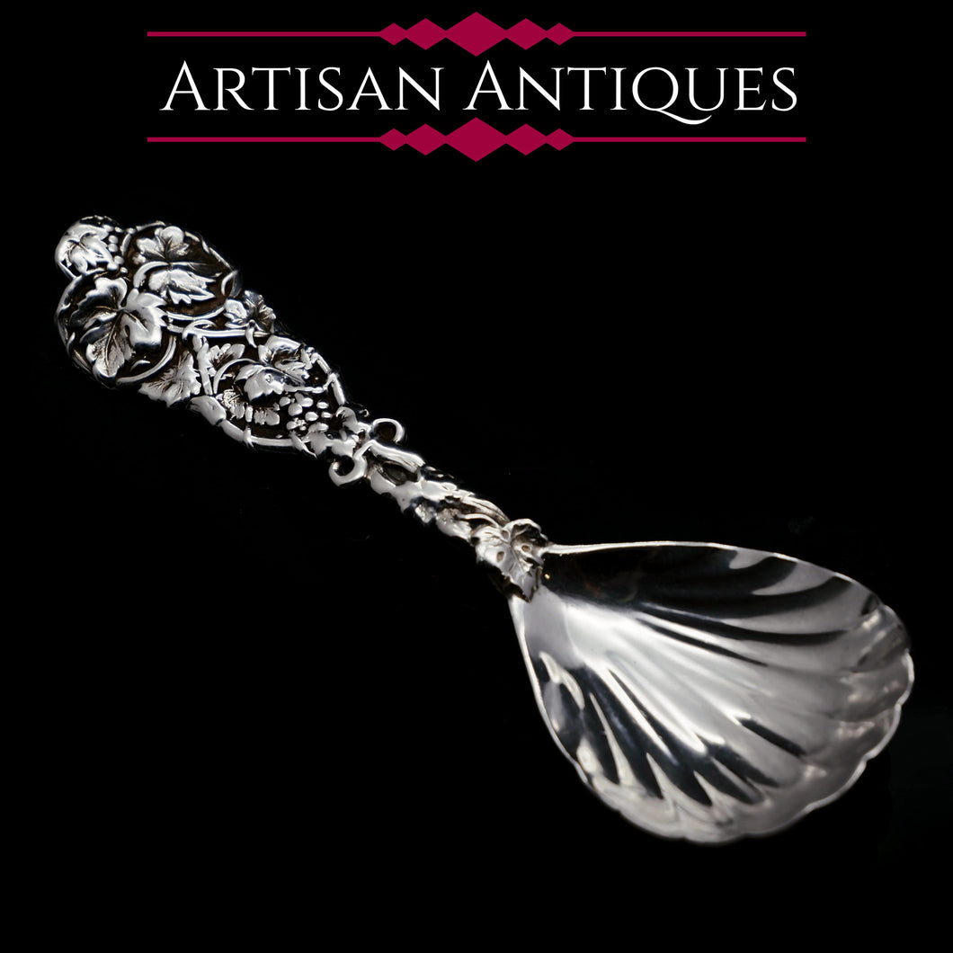 Antique Georgian Solid Silver Tea Caddy Spoon with Cast Vine Handle - 1823 - Artisan Antiques
