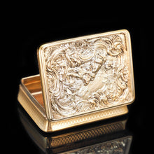 Load image into Gallery viewer, Magnificent Silver Gilt Georgian Rococo Snuff Box with Shepherd Boy Scene - James Barrat 1816 - Artisan Antiques
