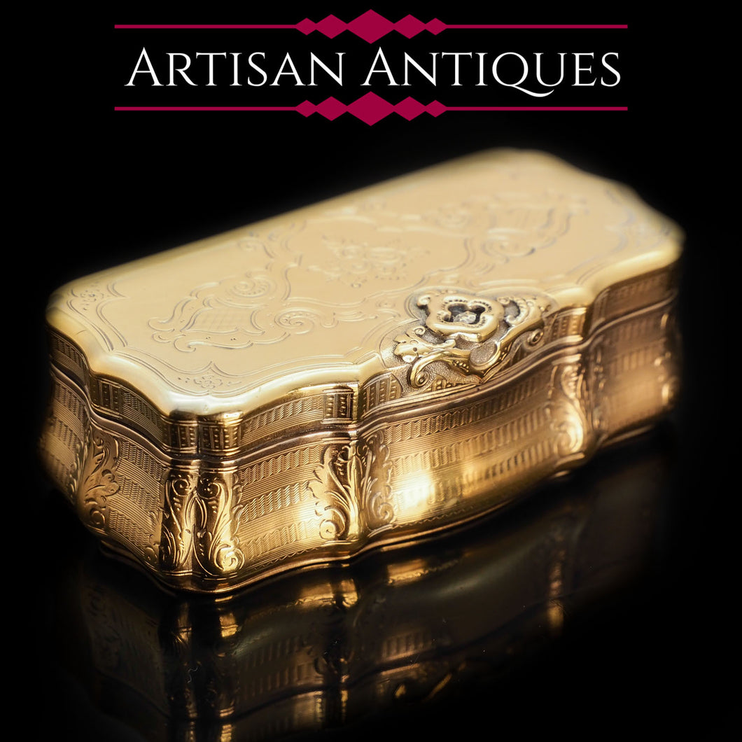 Fully Silver Gilt Table Snuff Box - Austrian 19th Century - Artisan Antiques