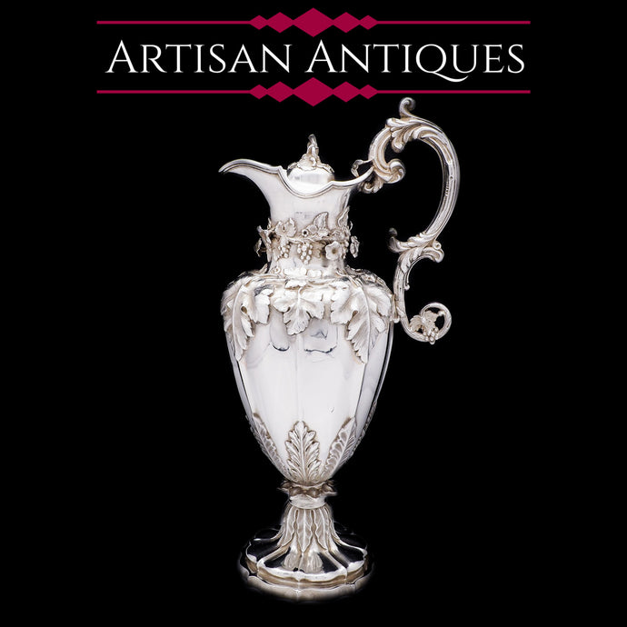 Magnificent Solid Silver Wine Ewer/Jug with Embossed Grape Vines - Henry Wilkinson & Co, 1845 - Artisan Antiques