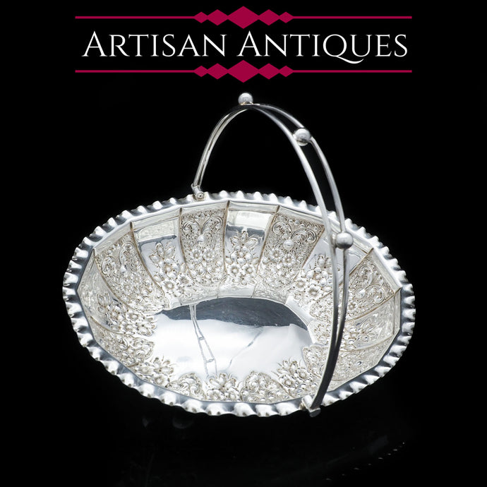 A Victorian Solid Silver Basket with Floral Chasing - William Morton & Sons 1898 - Artisan Antiques