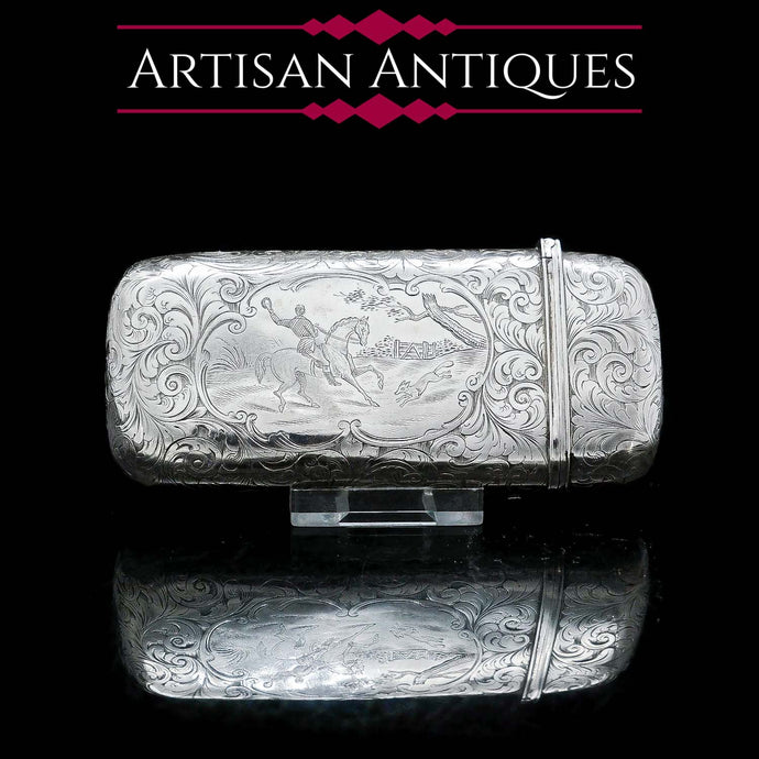 A Victorian Solid Silver Cheroot/Cigar Case with a Hand-Engraved Hunting Scene - Alfred Taylor 1853 - Artisan Antiques