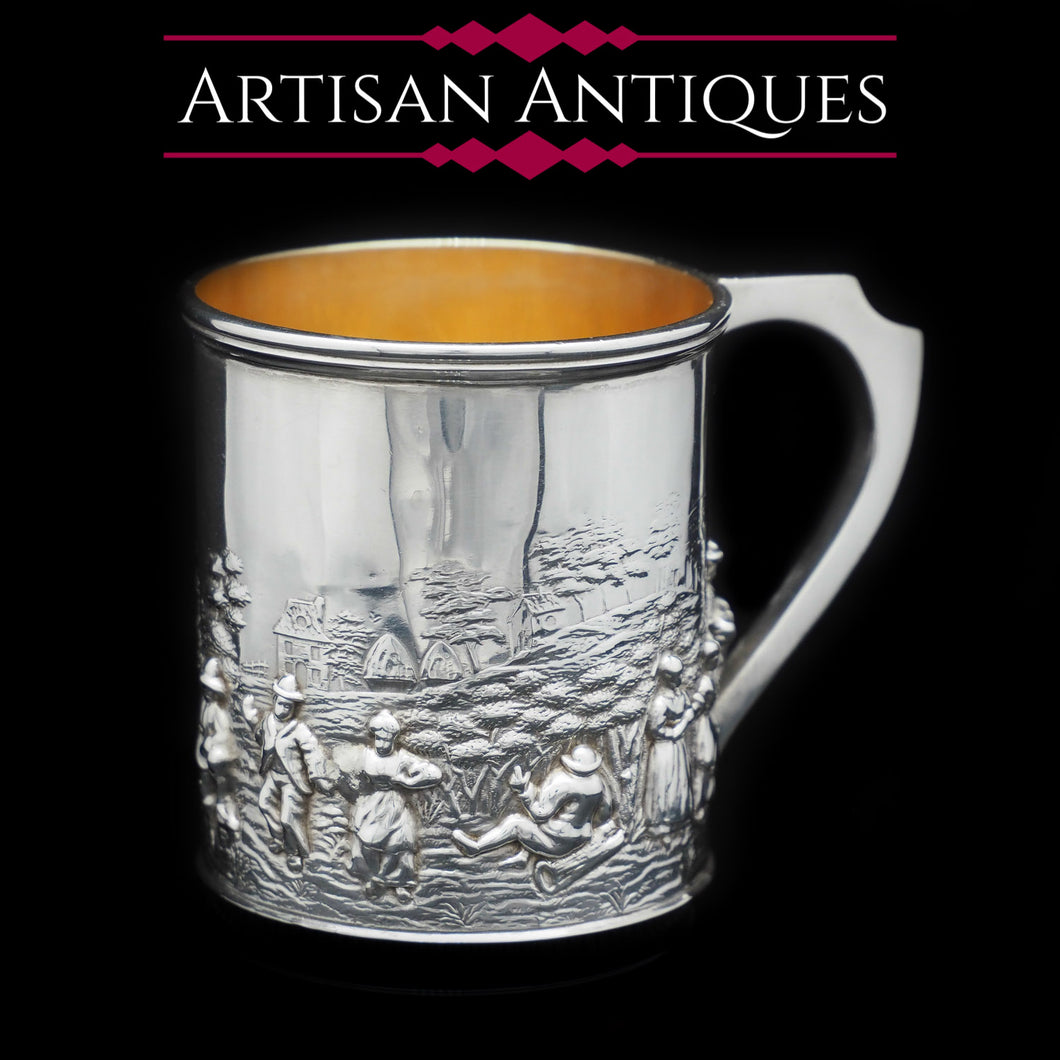 A Wonderful Figural Scenic Solid Silver Mug - Nathan & Hayes 1904 - Artisan Antiques