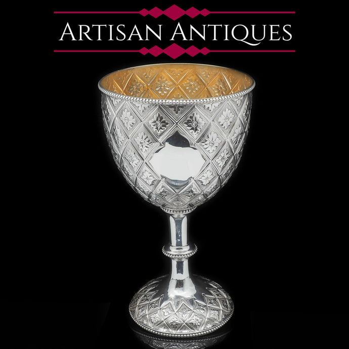 A Large Victorian Solid Silver Wine Goblet/Cup/Trophy with Abercorn Motif - Richard Sibley 1869 - Artisan Antiques