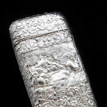 Load image into Gallery viewer, A Magnificent Solid Silver Hunting Scene Cheroot/Cigar Case - Yapp &amp; Woodward 1854 - Artisan Antiques
