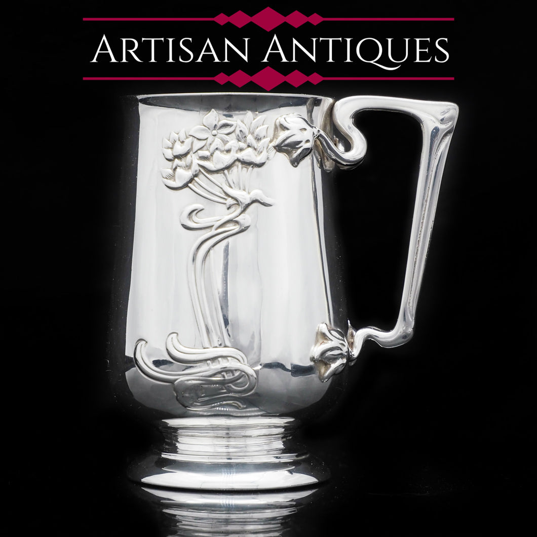 A Wonderful Art Nouveau Solid Silver Mug - Edwardian 1903 - Artisan Antiques