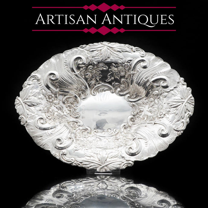 An Ornate Victorian Solid Silver Chased Dish - Goldsmiths & Silversmiths Co 1896 - Artisan Antiques