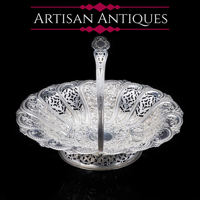 A Victorian Solid Silver Basket with Pierced Motifs - Henry Atkin 1892 - Artisan Antiques