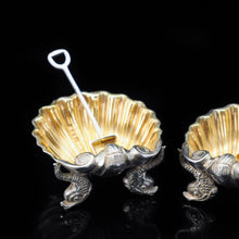 Load image into Gallery viewer, A Pair of Boxed Solid Silver Salt Cellars of Scallop Form - Chawner &amp; co 1871 - Artisan Antiques
