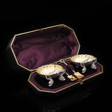 Load image into Gallery viewer, A Pair of Boxed Solid Silver Salt Cellars of Scallop Form - Chawner &amp; co 1871 - Artisan Antiques
