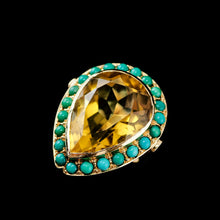 Load image into Gallery viewer, Vintage Huge Citrine (~17CT) and Turquoise 18K Gold Ring Pear Cut
