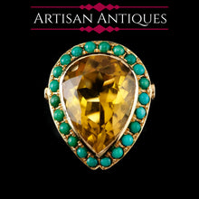 Load image into Gallery viewer, Vintage Huge Citrine (~17CT) and Turquoise 18K Gold Ring Pear Cut
