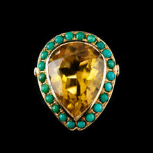 Load image into Gallery viewer, Vintage Huge Citrine (~17CT) and Turquoise 18K Gold Ring Pear Cut

