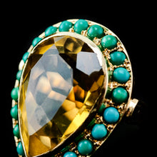 Load image into Gallery viewer, Vintage Huge Citrine (~17CT) and Turquoise 18K Gold Ring Pear Cut
