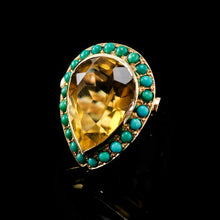 Load image into Gallery viewer, Vintage Huge Citrine (~17CT) and Turquoise 18K Gold Ring Pear Cut
