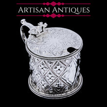 Load image into Gallery viewer, Antique Victorian Solid Silver Mustard/Condiment Pot with Abercorn Design - Alexander Macrae 1866 - Artisan Antiques
