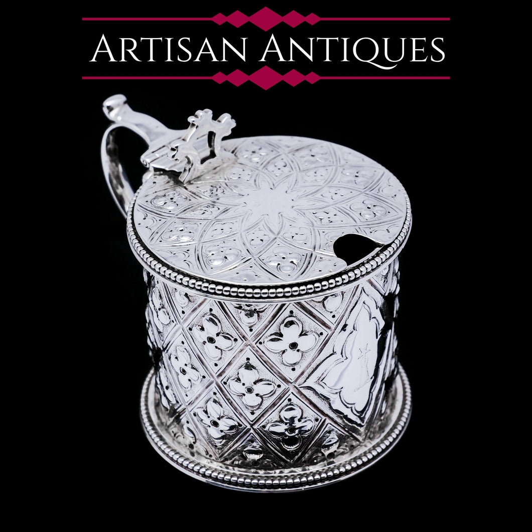 Antique Victorian Solid Silver Mustard/Condiment Pot with Abercorn Design - Alexander Macrae 1866 - Artisan Antiques