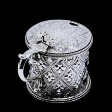 Load image into Gallery viewer, Antique Victorian Solid Silver Mustard/Condiment Pot with Abercorn Design - Alexander Macrae 1866 - Artisan Antiques
