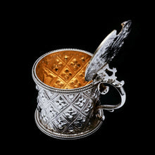 Load image into Gallery viewer, Antique Victorian Solid Silver Mustard/Condiment Pot with Abercorn Design - Alexander Macrae 1866 - Artisan Antiques
