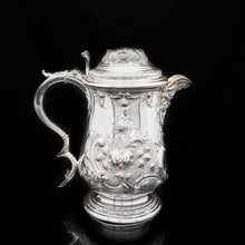 Load image into Gallery viewer, Large Solid Silver Flagon/Tankard with Victorian Chased Motifs - Martin Hall &amp; Co, 1862 - Artisan Antiques
