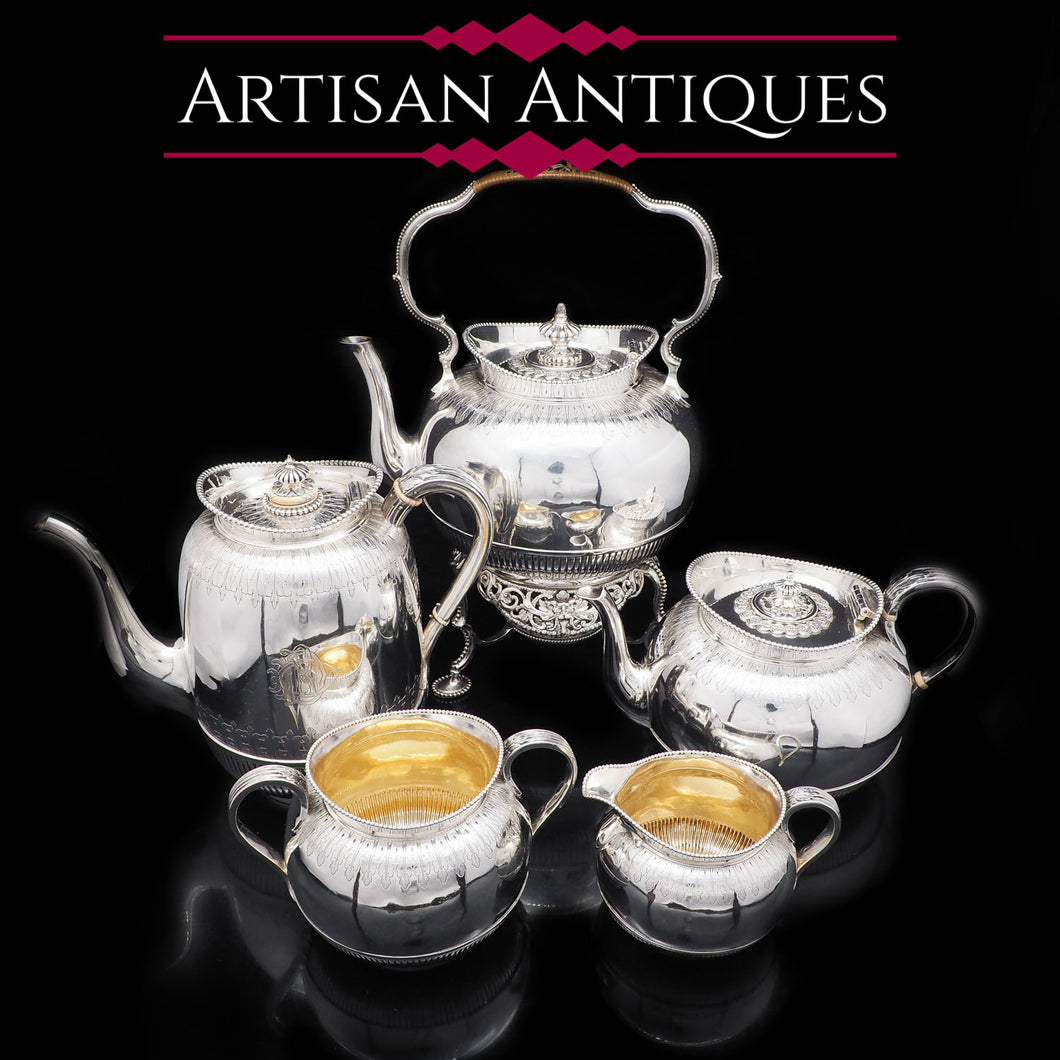 Elegant Victorian Solid Silver Tea & Coffee 5-Piece Set  - George Fox 1865 - Artisan Antiques