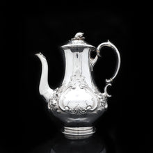 Load image into Gallery viewer, Victorian Solid Silver Coffee Pot with Ornate Chased Motifs - Robert Harper 1860 - Artisan Antiques
