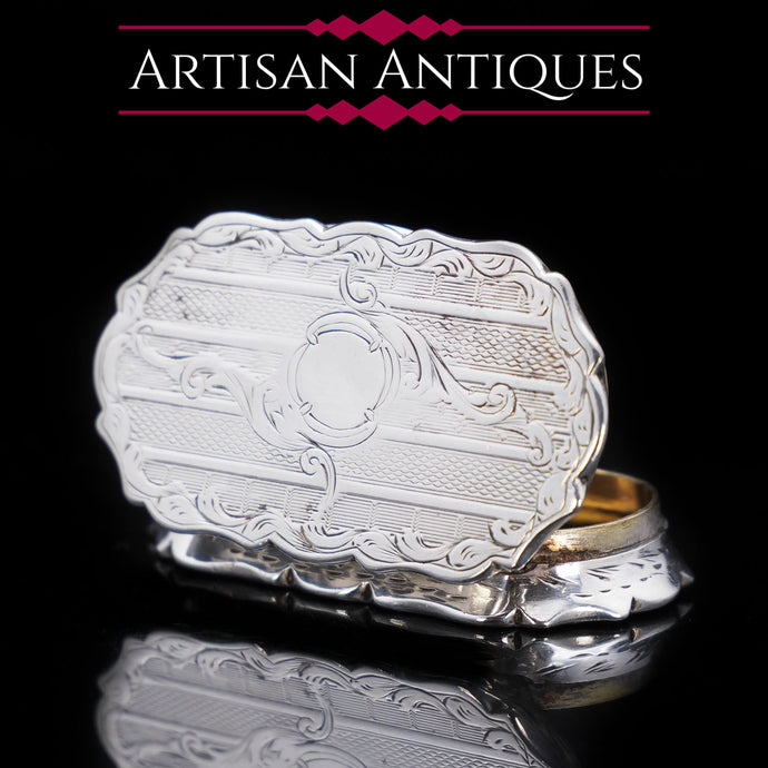 Victorian Solid Silver Snuff Box with Gilt Interior - Francis Clark 1847 - Artisan Antiques